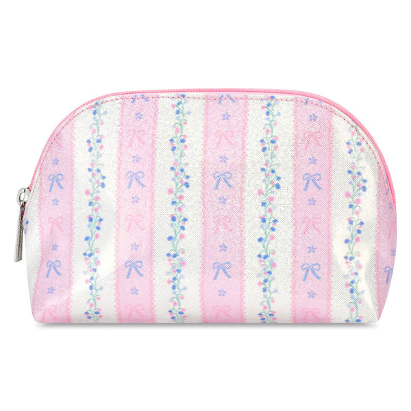 Floral Stripes Oval Cosmetic Bag