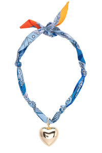 Puffy Heart Scarf Necklace in Aqua & White