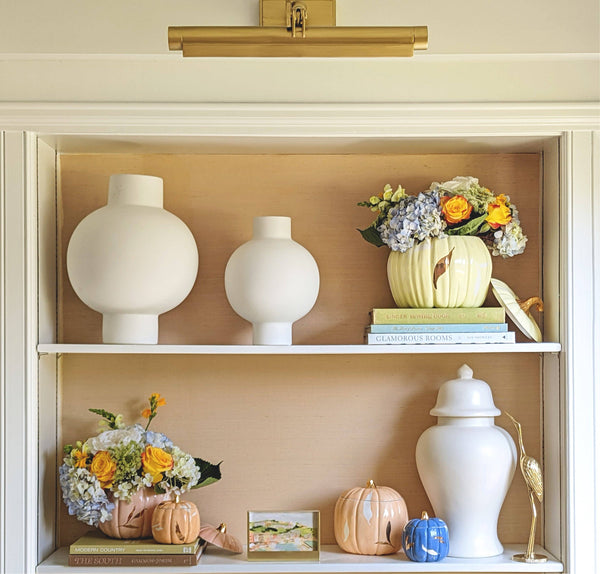 Layered Leaves Pumpkin Jars with 22K Gold Accents in Blush