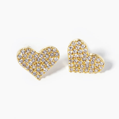 Gold Plated CZ Heart Post Earrings : Gold