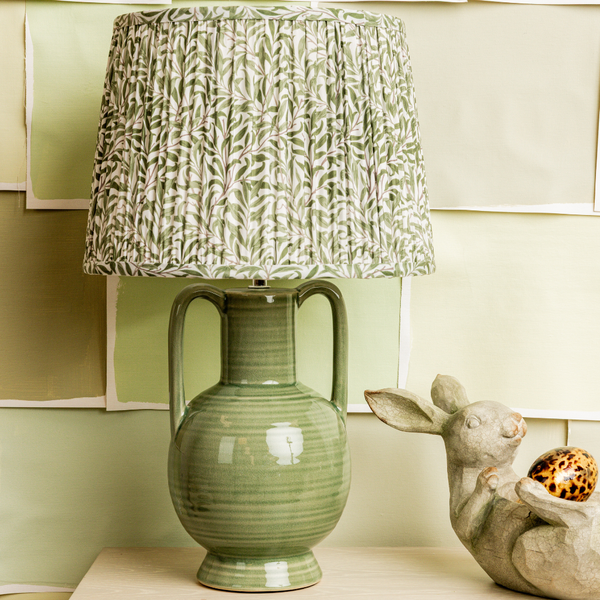 Green Jug Lamp with Printed Shade