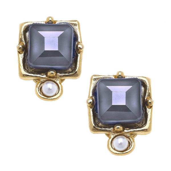 Susan Shaw London Labradorite Crystal + Pearl Detail Clip Studs (1112lc)