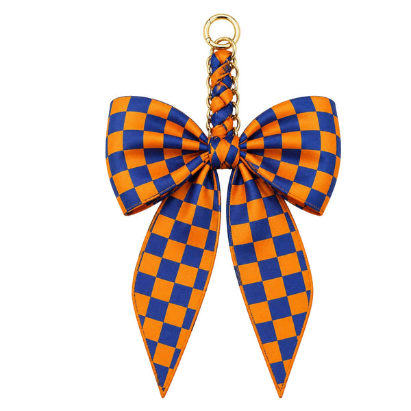 Game Day Checkered Bow Bag Charm: Burgundy/white