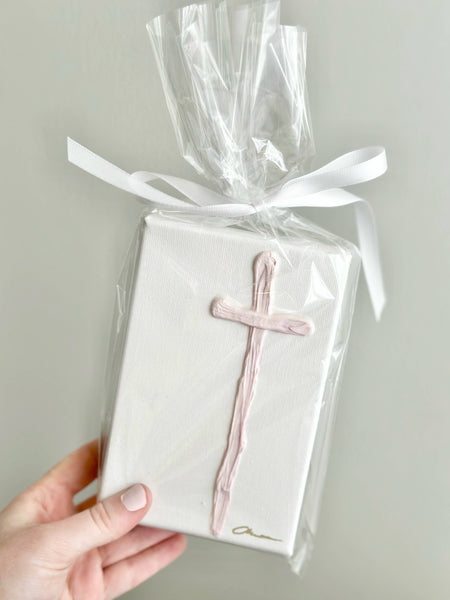 Textured Pink Cross On Canvas 4x6