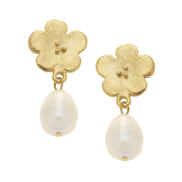 Susan Shaw Poppy Flowers with Genuine Freshwater Pearl Earrings (1178wg)