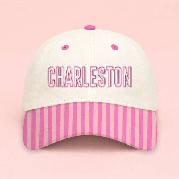 Custom Homewood Embroidered Hat | Pink Stripes: Bold Outline / Rainbow
