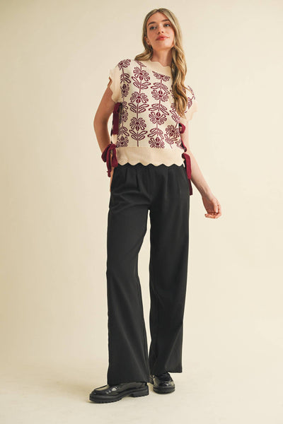MOCK NECK FLORAL SWEATER VEST CROWN BLUE
