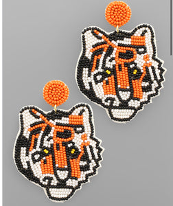 Tiger beaded orange earrings
