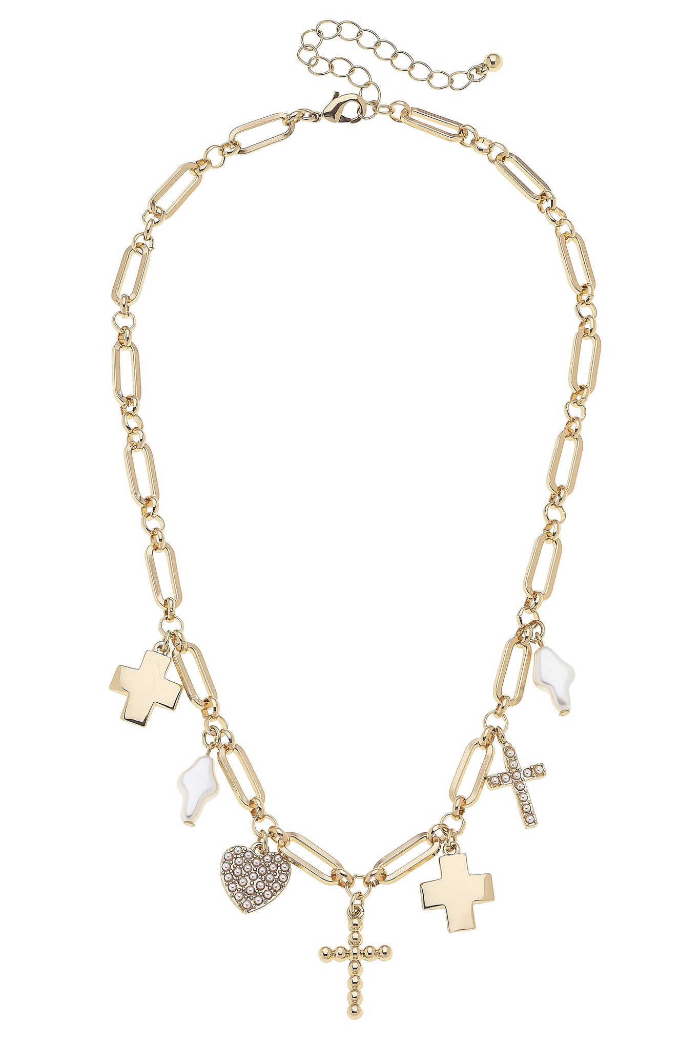 Abigail Multi Cross Charm Necklace in Shiny Gold