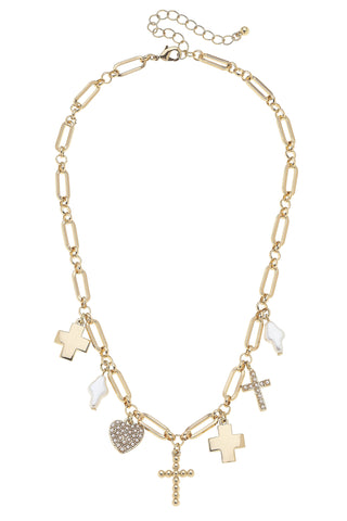 Abigail Multi Cross Charm Necklace in Shiny Gold