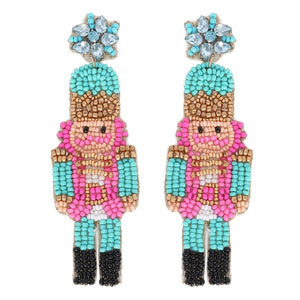 Turquoise and Pink Nutcracker Beaded Earrings