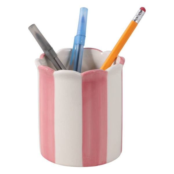 Pencil Cup - Pink/Ivory Ceramic Decorative Striped, 4 in.
