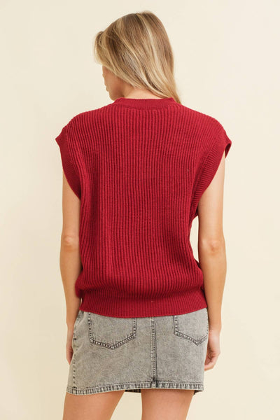'GAMEDAY" EMBROIDERED SLEEVELESS SWEATER VEST: Burnt Orange