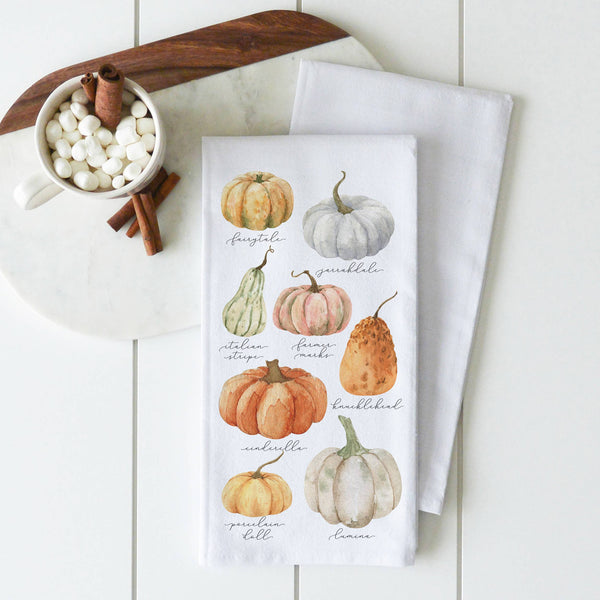Pumpkin Type Tea Towel: White • 100% Cotton