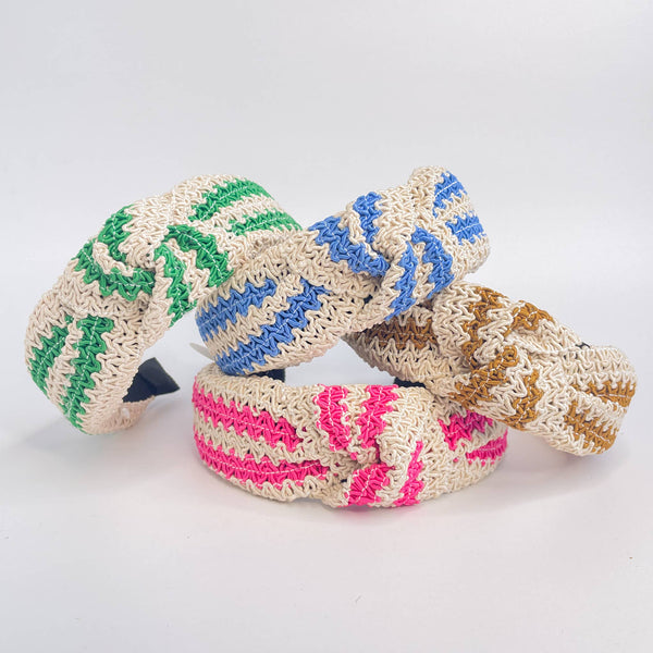Two Tone Woven Straw Wide Knot Headband: Assorted