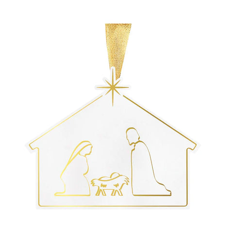Gold and White Nativity Ornament