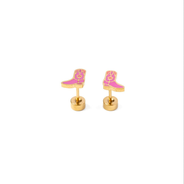 Cowboy Boot Stud Earrings - Hypoallergenic, Flat Back, Girl : Pair