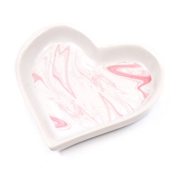 Marbled Heart Trinket Dish   White/Pink   4"