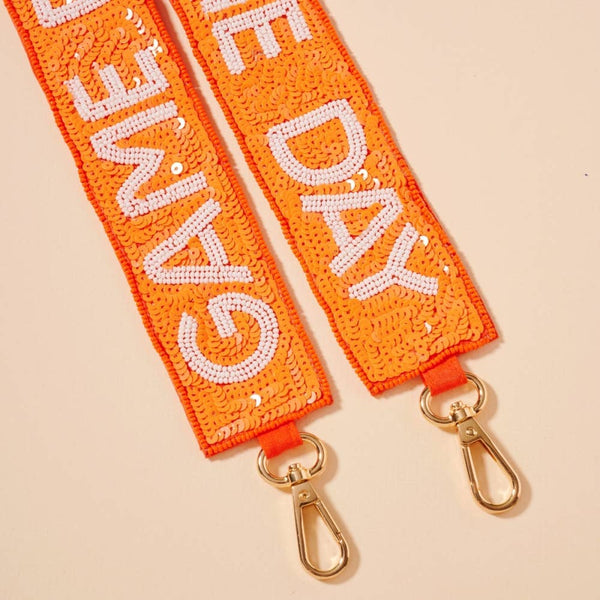 Game Day Seed Beaded Bag Strap: Orange/Navy