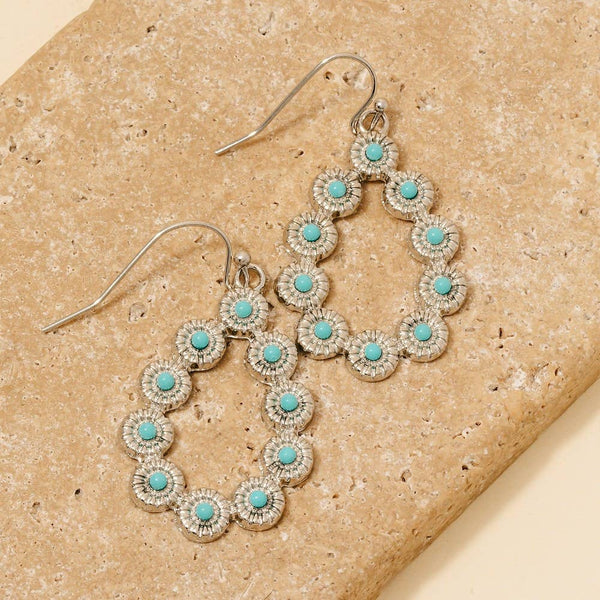 Western Ornate Turquoise Oval Drop Earrings: RHTQ