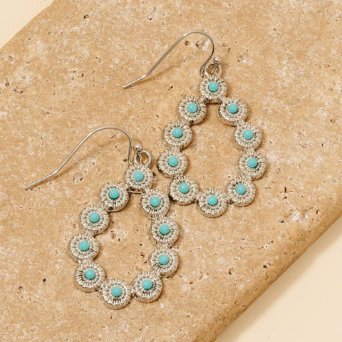 Western Ornate Turquoise Oval Drop Earrings: RHTQ