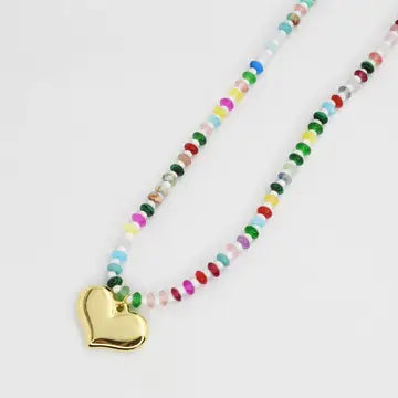 Colorful Gemstone Necklace with Heart Charm