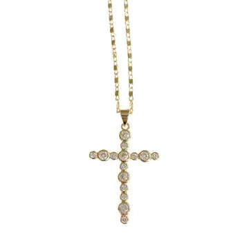 Bezel Cross Necklace Gold