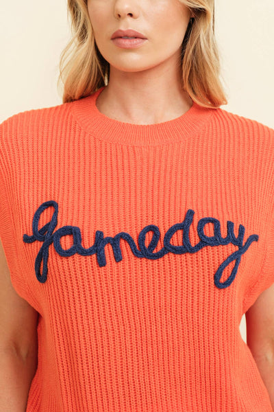 'GAMEDAY" EMBROIDERED SLEEVELESS SWEATER VEST: Burnt Orange