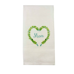Green Wreath Heart with Mom DIsh Towel