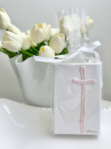 Textured Pink Cross On Canvas 4x6