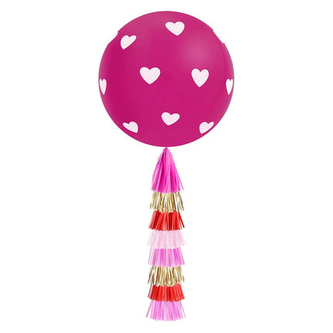 Magenta/Pink Heart Jumbo Balloon with Tassel Tail