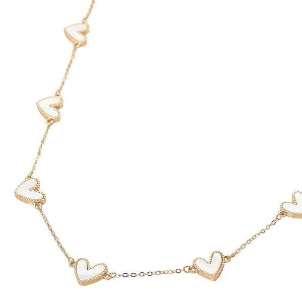 Mother of Pearl Heart Charm Station Necklace: Gold,Ivory