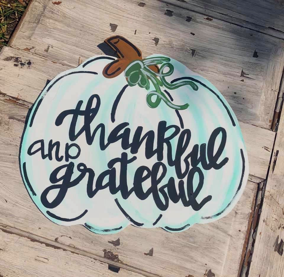 Teal Thankful and Grateful Door Hanger