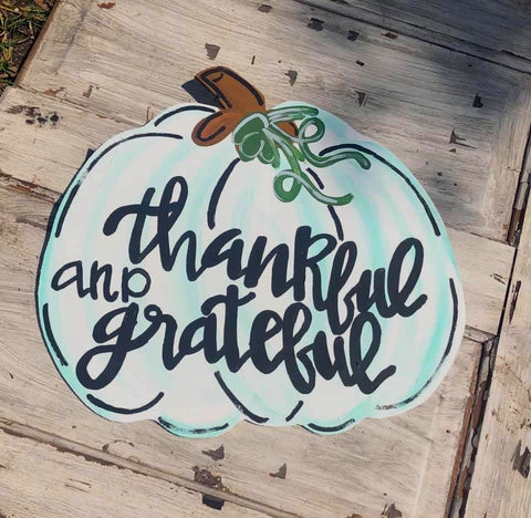 Teal Thankful and Grateful Door Hanger