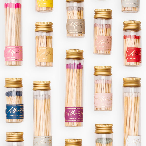Mini Glass Match Jar – Dusty Rose Matches, Gold Lid