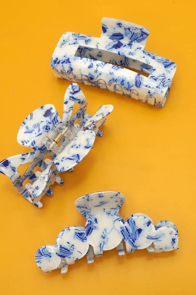 VINTAGE TOILE PATTERN PORCELAIN HAIR CLAW CLIPS Round