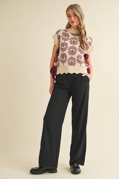 MOCK NECK FLORAL SWEATER VEST CROWN BLUE