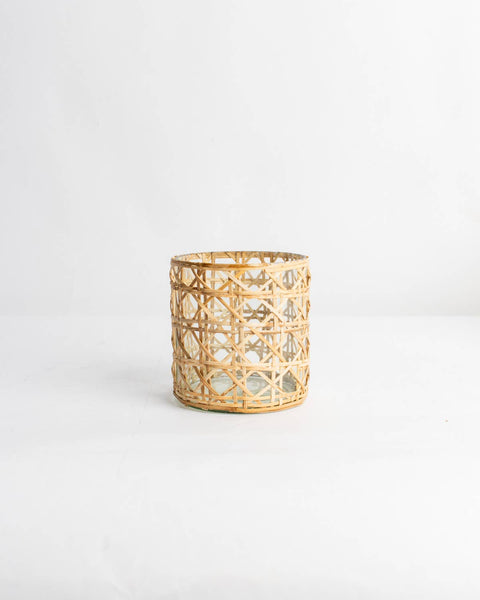 Mia Cane Candle Holder   Clear/Natural   4x4.25