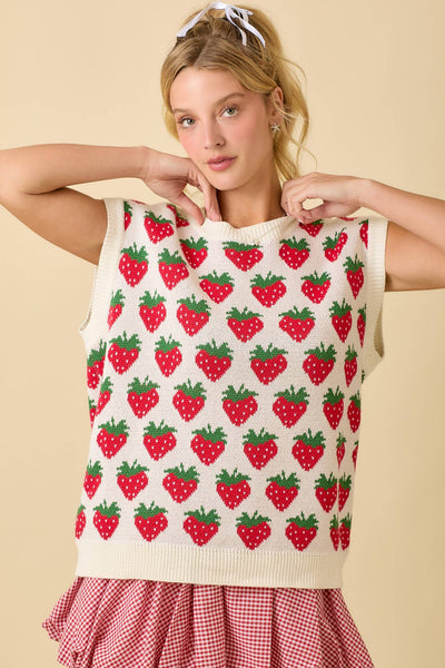 Strawberry Oversized Sleeveless Sweater Knit Top: NAVY