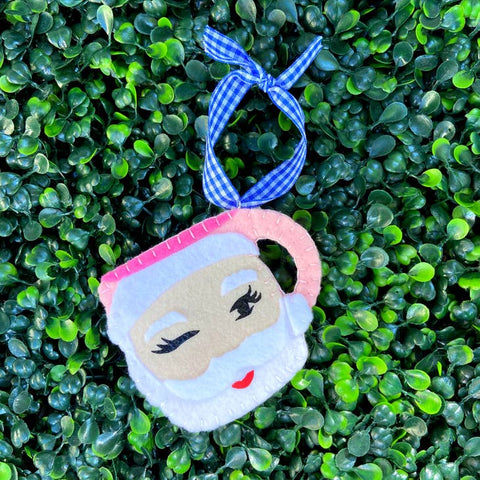 Vintage Pink Santa Mug Felt Ornament
