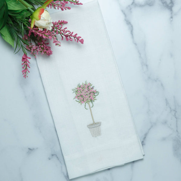 Pink Topiary Linen Towel: Citron