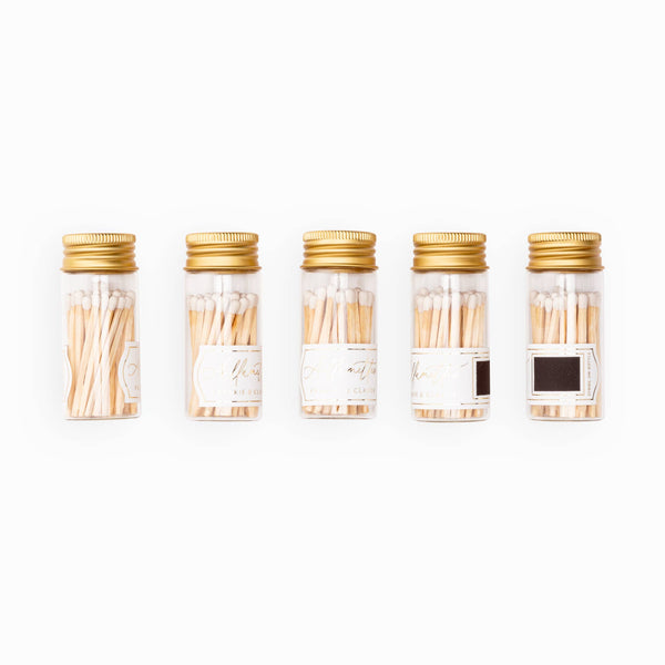 Mini Glass Match Jar – Dusty Rose Matches, Gold Lid