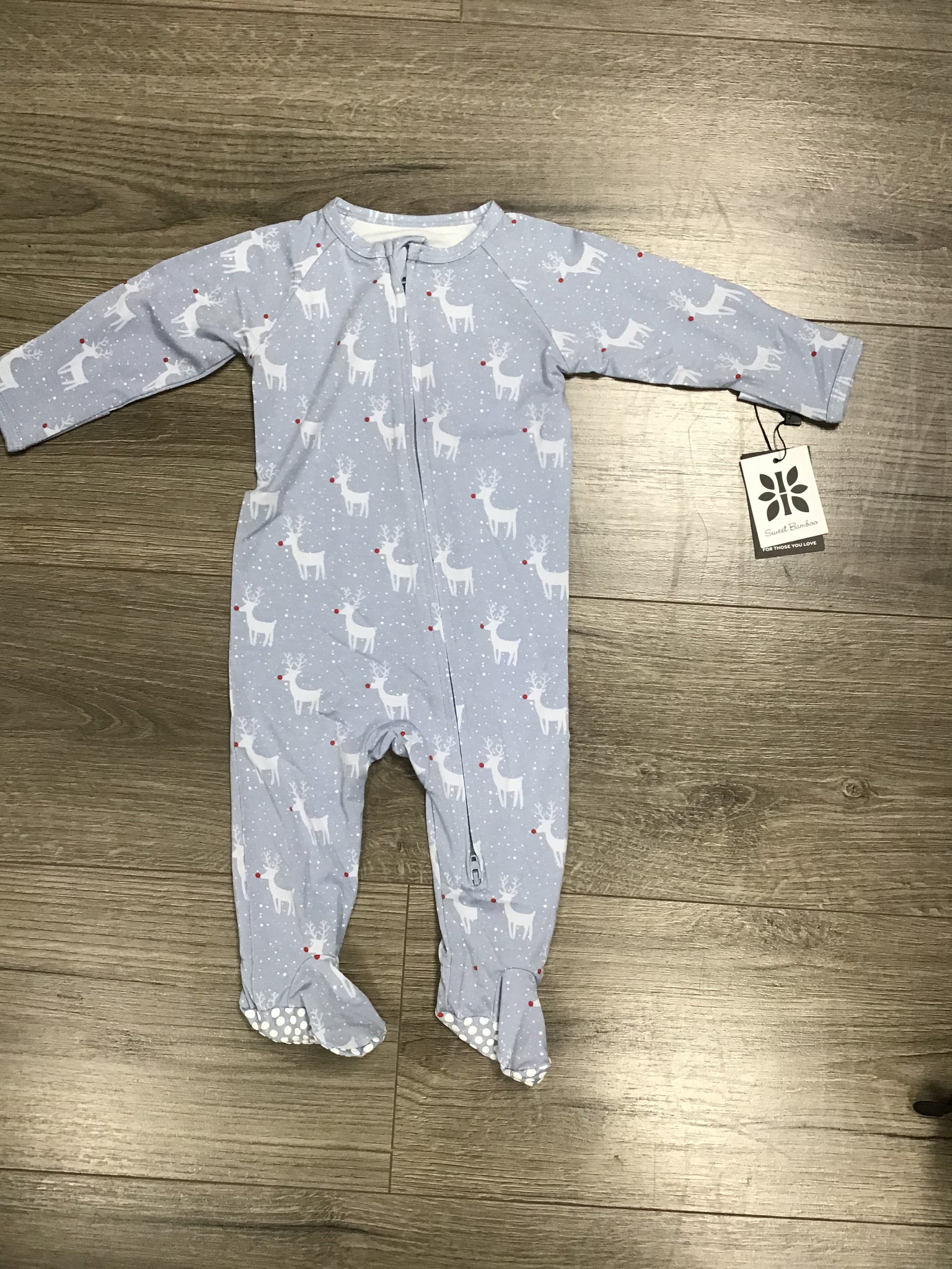 Sweet Bamboo Blue Reindeer Zippered Footie Pajamas