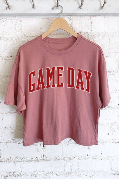GAME DAY PUFF GRAPHIC LONG CROP TOP: NATURAL