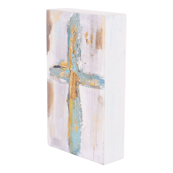 Gold Blue Cross Wood Block