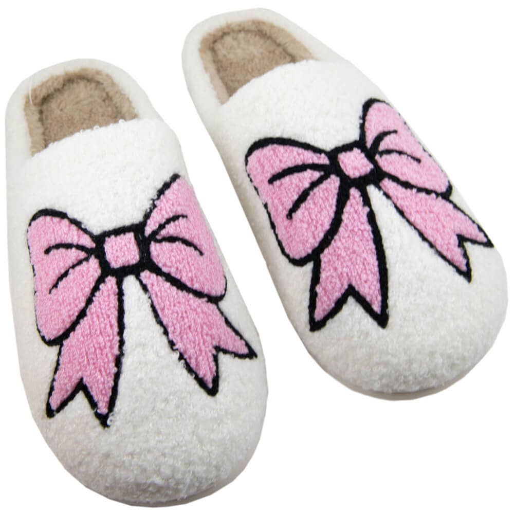 Light Pink Bows Coquette Women's Slippers: White / S/M