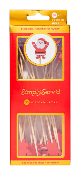Holiday Santa Cocktail Party Pick Toothpick 30 Wack Wood 6"