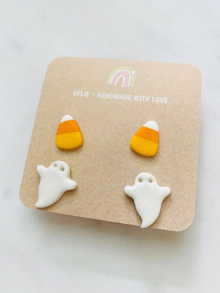 Halloween Stud Earrings White peach pumpkin