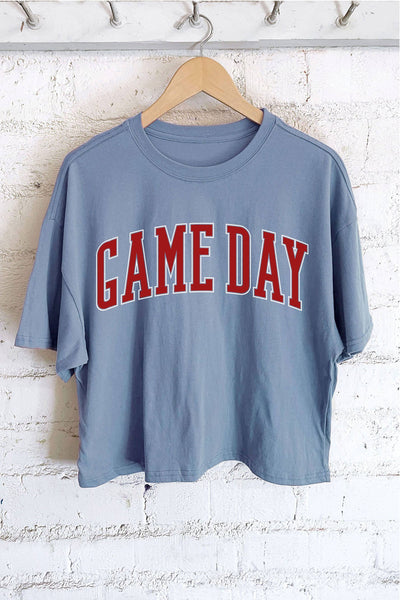 GAME DAY PUFF GRAPHIC LONG CROP TOP: NATURAL