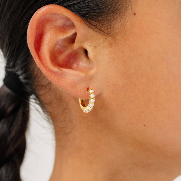 Opal Hoop Earrings - Hypoallergenic, Flat Back, Girl Gift: Pair